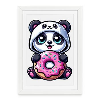 Mignon Panda Costume Dessin Animé Sucre Donut Candy - Affiche encadrée (27 × 37 cm) - blanc - Devant