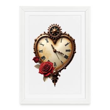 Vintage Heart Watch with Roses - Framed poster (27 × 37 cm) - white - Front