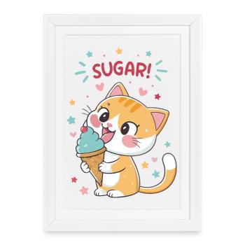 Chat gourmand cornet glace festif - Framed poster (27 × 37 cm) - white - Front