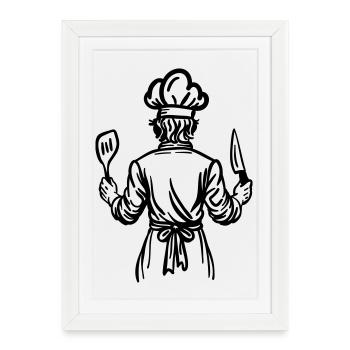 Father's Kitchen Soul – Chef Line Art Design - Framed poster (27 × 37 cm) - white - Front