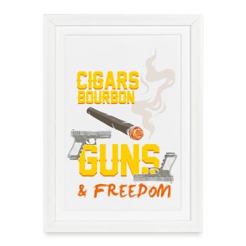 Cigars Bourbon Guns and Freedom Retro Graphic - Framed poster (27 × 37 cm) - white - Front