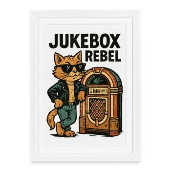 Rockabilly Jukebox Cool Cat Rebel Retro Gift - Framed poster (27 × 37 cm) - white - Front