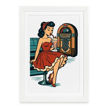 Rockabilly 50s Diner Milkshake Jukebox Retro - Framed poster (27 × 37 cm) - white - Front