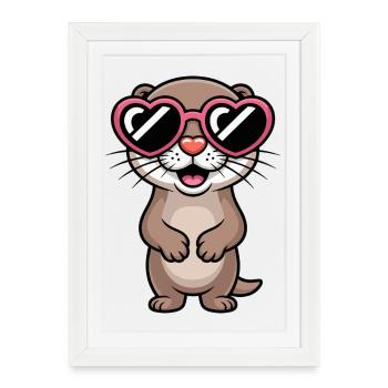 Loutre avec des lunettes de soleil en forme de cœur - Affiche encadrée (27 × 37 cm) - blanc - Devant
