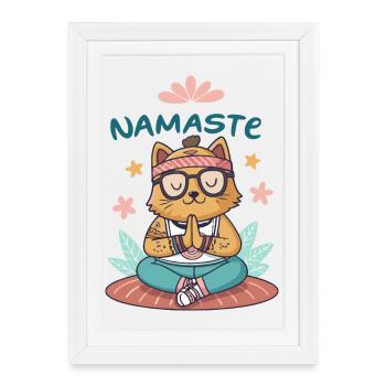 Chat yogi Namaste zen - Affiche encadrée (27 × 37 cm) - blanc - Devant