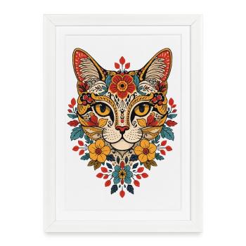 Tête de chat fleurie - Affiche encadrée (27 × 37 cm) - blanc - Devant