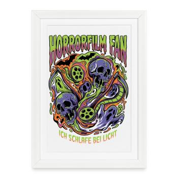 Crâne néon fan de films d’horreur - Affiche encadrée (27 × 37 cm) - blanc - Devant