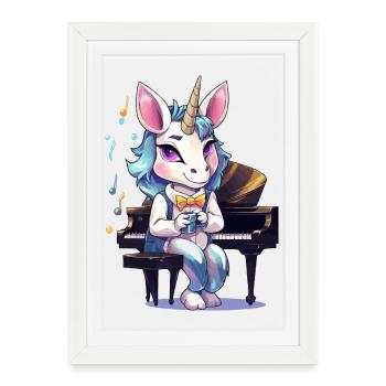 Piano Unicorn Artist Coffee - Affiche encadrée (27 × 37 cm) - blanc - Devant
