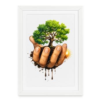Arbre protégé par la nature en main - Affiche encadrée (27 × 37 cm) - blanc - Devant