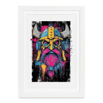 Éclaboussures couleur du casque viking - Affiche encadrée (27 × 37 cm) - blanc - Devant