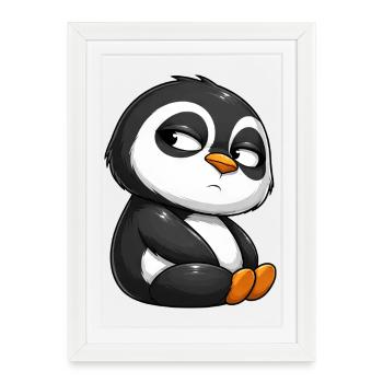 Funny Penguin Cartoon Skeptical Offended - Framed poster (27 × 37 cm) - white - Front