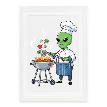 Chef extraterrestre grillant des légumes - Affiche encadrée (27 × 37 cm) - blanc - Devant