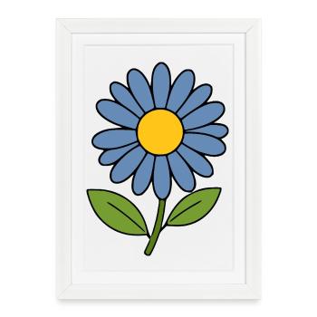 Fleurs Bleues Cadeau Floral Anniversaire - Affiche encadrée (27 × 37 cm) - blanc - Devant