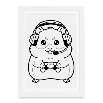 Profil du casque Hamster Gamer - Affiche encadrée (27 × 37 cm) - blanc - Devant