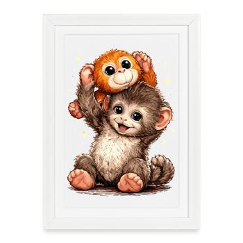 Mème japonais du Singe Mignon - Affiche encadrée (27 × 37 cm) - blanc - Devant