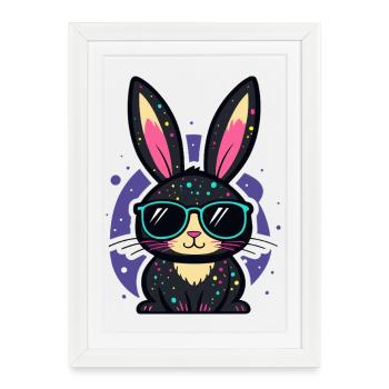 Lapin néon chic avec lunettes - Affiche encadrée (27 × 37 cm) - blanc - Devant