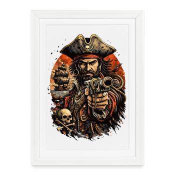 Kapitän-Pirat mit Kanone - Affiche encadrée (27 × 37 cm) - blanc - Devant