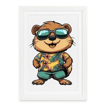 Beaver Comic Holiday - Affiche encadrée (27 × 37 cm) - blanc - Devant