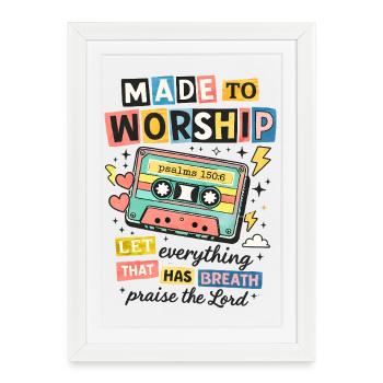 Made to Worship Retro Cassette - Affiche encadrée (27 × 37 cm) - blanc - Devant