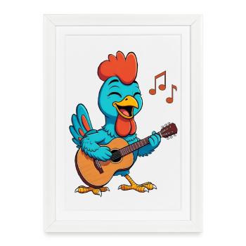 Chicken Playing Guitar - Framed poster (27 × 37 cm) - white - Front
