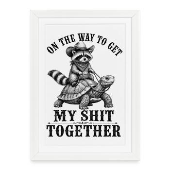 Cowboy raccoon on turtle - Framed poster (27 × 37 cm) - white - Front