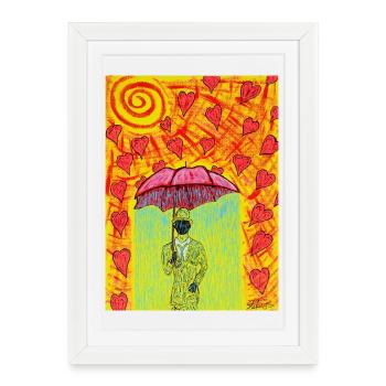 Hearts Umbrella and Colorful Sun - Framed poster (27 × 37 cm) - white - Front