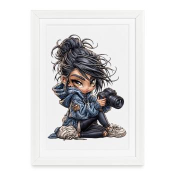 Fille caméra en sweat à capuche en jean - Affiche encadrée (27 × 37 cm) - blanc - Devant