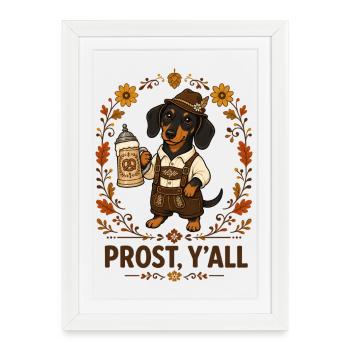 Teckel en Lederhosen Santé à tous - Affiche encadrée (27 × 37 cm) - blanc - Devant