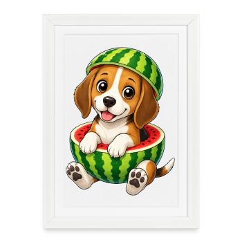 variation_36549Sü Beagle Cartoon with Melon - Framed poster (27 × 37 cm) - white - Front