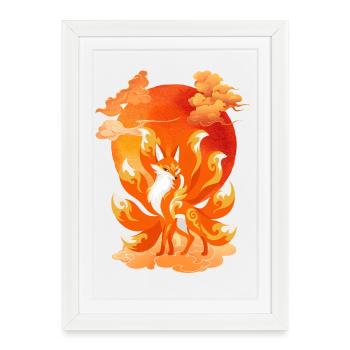 Renard à Neuf Queues – Cadeau Original - Affiche encadrée (27 × 37 cm) - blanc - Devant