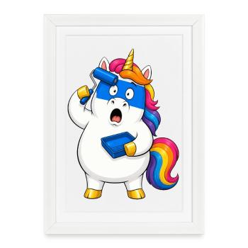 Échec maladroit du rouleau à peinture licorne - Affiche encadrée (27 × 37 cm) - blanc - Devant