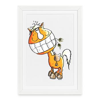 Laughing Horse - Horses - Framed poster (27 × 37 cm) - white - Front