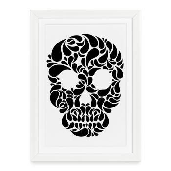 crâne noir crâne Totenkopf grue calavera - Affiche encadrée (27 × 37 cm) - blanc - Devant