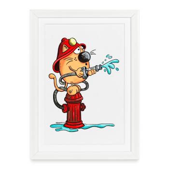 Firefighter Cat - Framed poster (27 × 37 cm) - white - Front