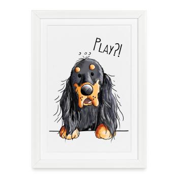 Play Gordon Setter - Chien - Cadeau - Affiche encadrée (27 × 37 cm) - blanc - Devant