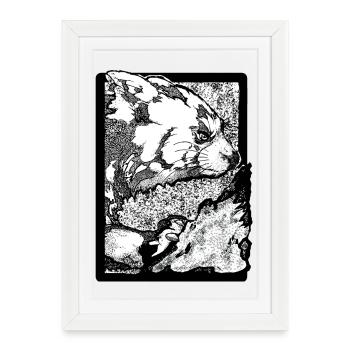 Le panda roux grimpe sur le rocher (noir et blanc) - Affiche encadrée (27 × 37 cm) - blanc - Devant