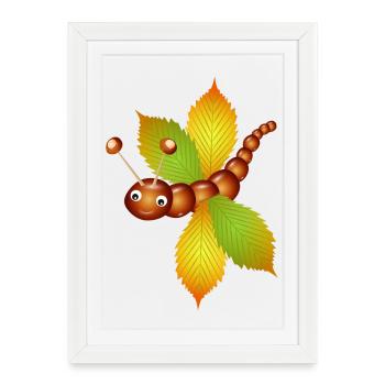 Papillon de châtaignes et de feuilles de châtaignier - Affiche encadrée (27 × 37 cm) - blanc - Devant