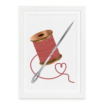 Needle and sewing thread with a lot of love - Framed poster (27 × 37 cm) - white - Front