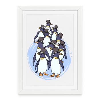 Oiseaux Animal Zoo Pingouin Antarctique Oiseau de mer - Affiche encadrée (27 × 37 cm) - blanc - Devant