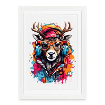 Renne cool - Affiche encadrée (27 × 37 cm) - blanc - Devant
