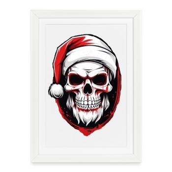 Totenkopf Weihnachtsmann - Gerahmtes Poster (27 × 37 cm) - Weiß - Vorne