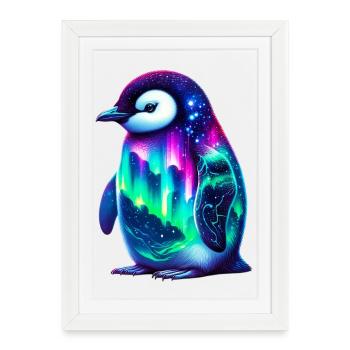 Manchot aurore boréale - Affiche encadrée (27 × 37 cm) - blanc - Devant