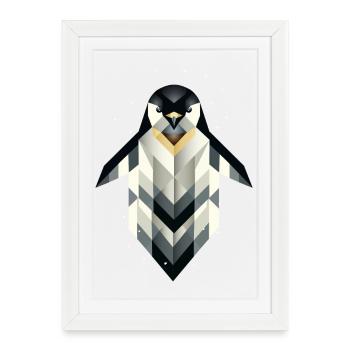 Pingouin géométrique – Élégance givrée - Affiche encadrée (27 × 37 cm) - blanc - Devant