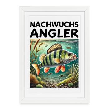 Young Anglers - Perch Motif Anglers Children - Framed poster (27 × 37 cm) - white - Front