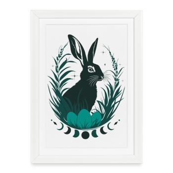 Lapin Ostara avec phases de lune Wicca Design - Affiche encadrée (27 × 37 cm) - blanc - Devant