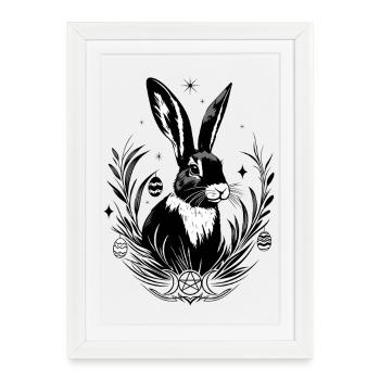 Ostara Bunny with Triple Moon and Pentagram - Framed poster (27 × 37 cm) - white - Front