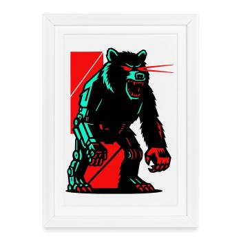 Mecha Techno Ours - Affiche encadrée (27 × 37 cm) - blanc - Devant
