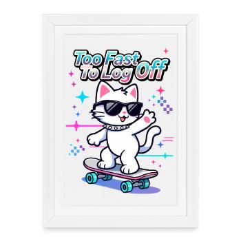 🐱 Chat patineur avec des lunettes - Trop rapide pour se déconnecter - Affiche encadrée (27 × 37 cm) - blanc - Devant