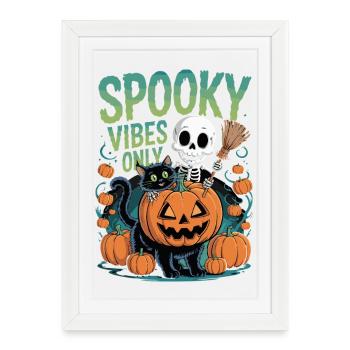 Motif citrouille d'Halloween aux ambiances effrayantes - Affiche encadrée (27 × 37 cm) - blanc - Devant