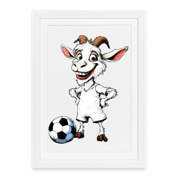 Chèvres Football / Chèvre footballeuse - Affiche encadrée (27 × 37 cm) - blanc - Devant